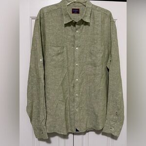 Untuckit Green 100% Linen Mens XL Button Front Shirt
